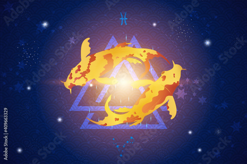 Pisces horoscope sign in twelve zodiacs with astrology. Vector illustration