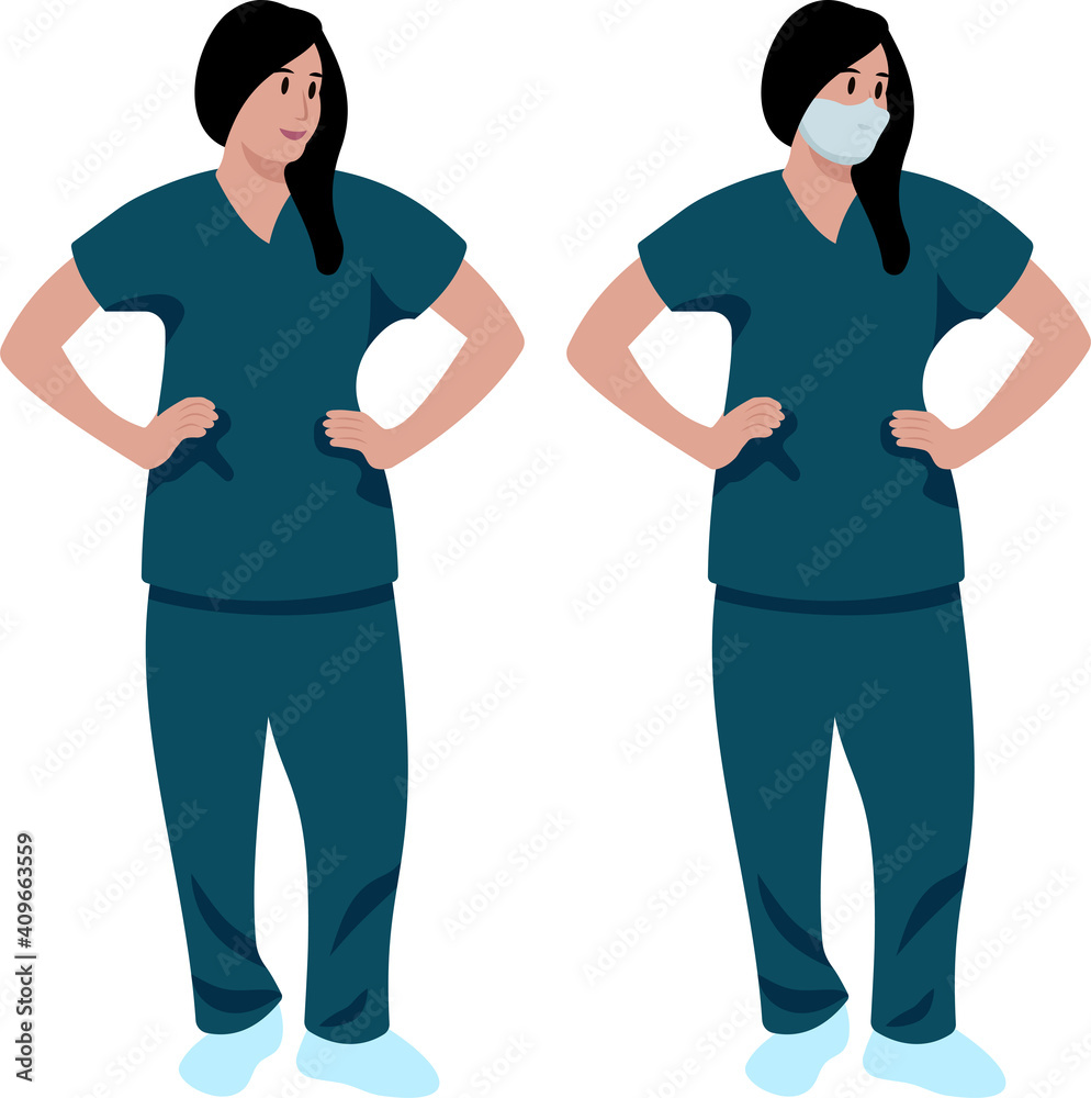 Fototapeta premium Cartoon flat vector isolated female doctor nurse character 