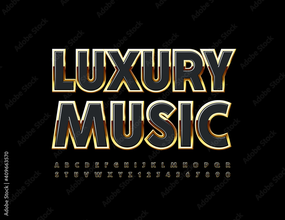Vector premium logo Luxury Music. Elite style Font. Chic Alphabet Letters and Numbers set