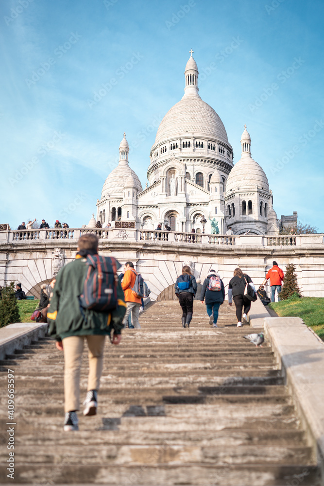 Tourist visiting Montmartre in Paris - France, 2020