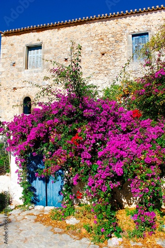 Exterior view of house at the traditional village of Kardamyli in Messiniaki Mani region, southwestern Peloponnese, Greece.