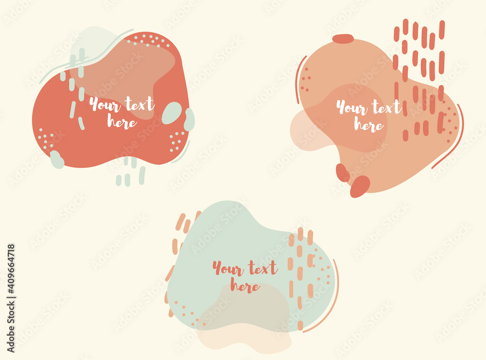 Set of modern minimal organic shapes banner vector. Fluid trendy elements graphic social post business boxes to put your text in.