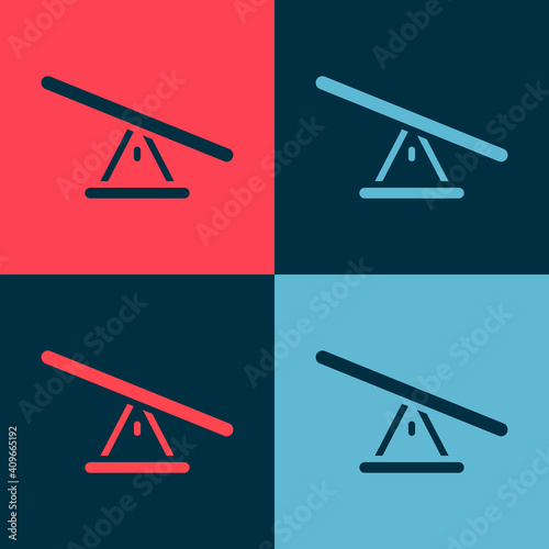 Pop art Seesaw icon isolated on color background. Teeter equal board. Playground symbol. Vector.