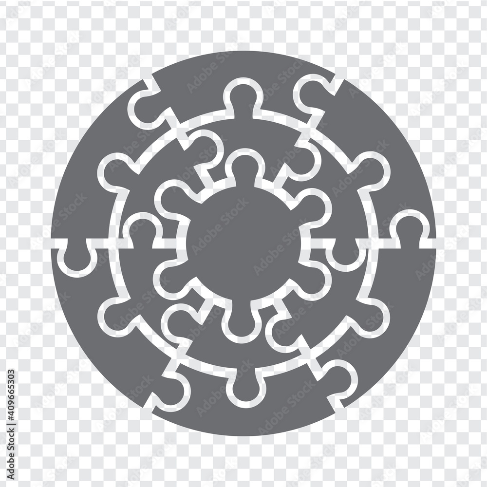 Simple icon circle puzzle in gray. Simple icon puzzle of the twelve elements and center on transparent background. EPS10. Simple icon circle puzzle in gray. Simple icon puzzle of the twelve elements and center on transparent background. EPS10.