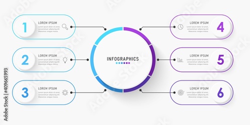 Vector Infographic label design template with icons and 6 options or steps. Can be used for process diagram, presentations, workflow layout, banner, flow chart, info graph.