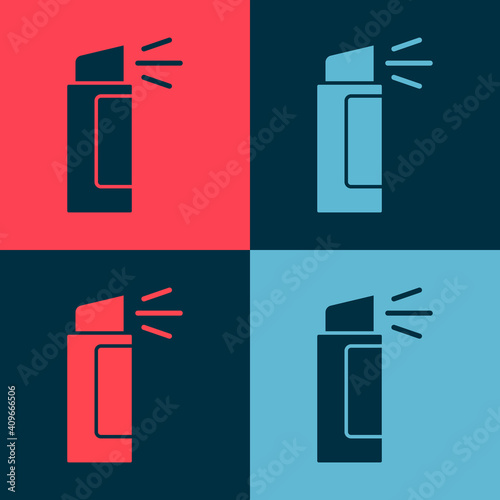 Pop art Pepper spray icon isolated on color background. OC gas. Capsicum self defense aerosol. Vector.