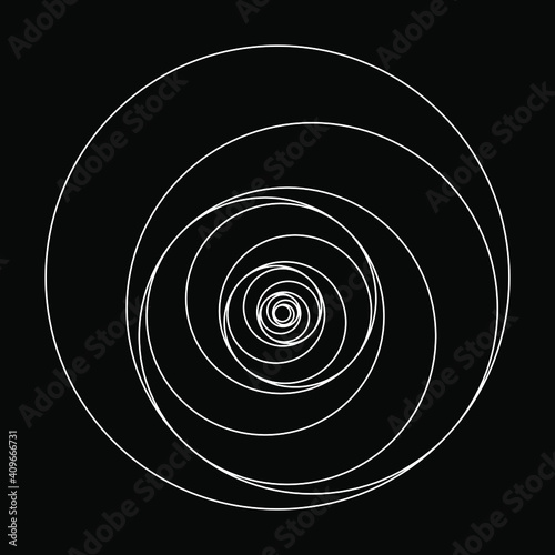 Abstract white rotated circle shape. Vector illustration. Design element for logo, sign, symbol, blackout tattoo, web pages, prints, posters, template, monochrome pattern and abstract background
