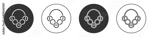 Black Russian bagels on a rope icon isolated on white background. Circle button. Vector.