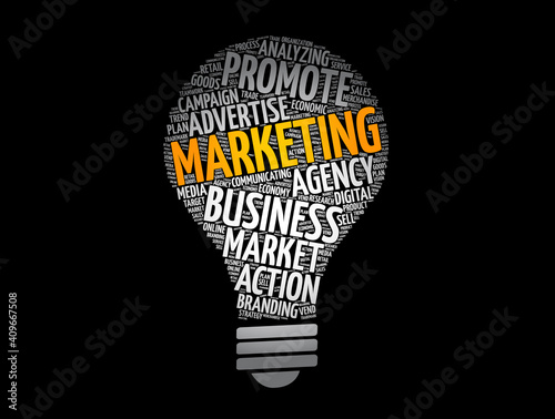 MARKETING bulb word cloud, business concept background