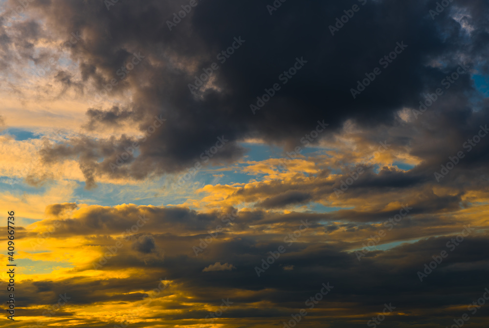 Sunset sky with black clouds