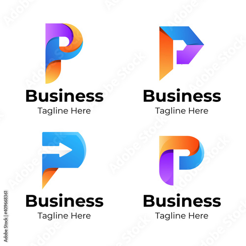 Set of letter P logo collection with colorful concept for company