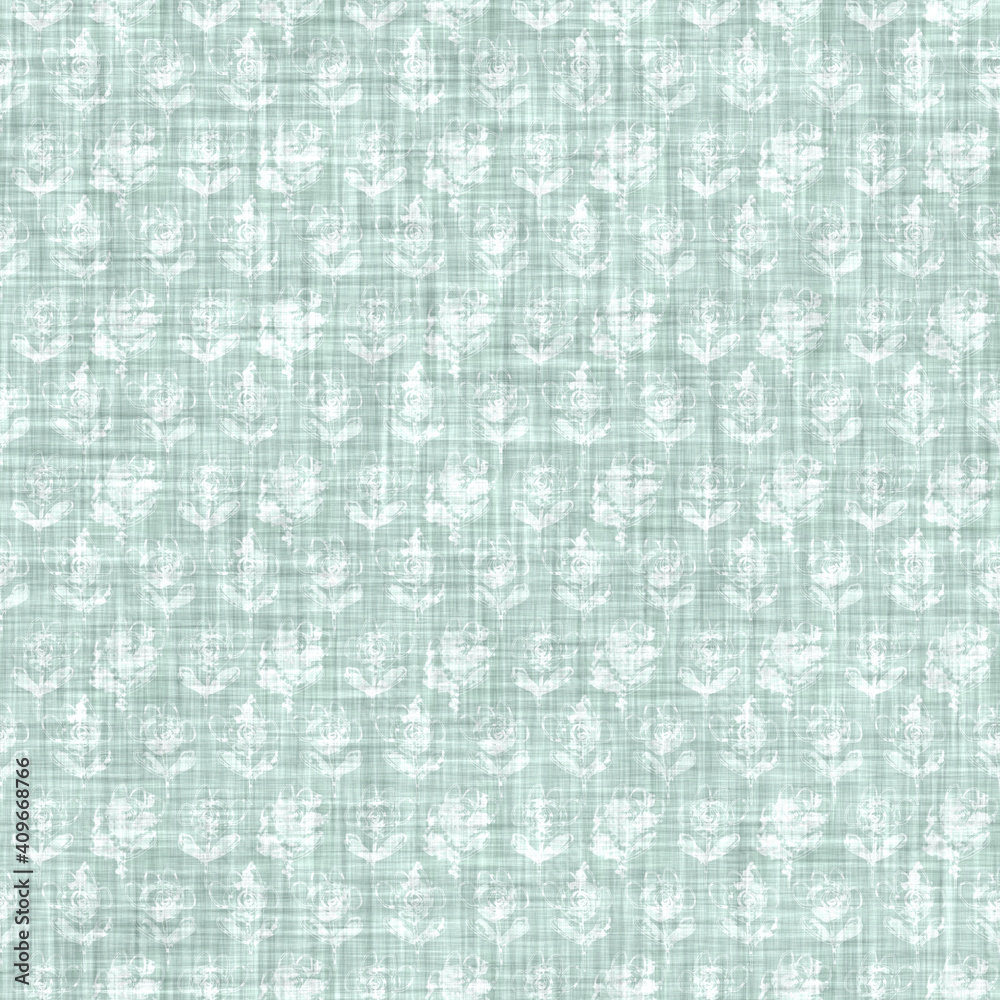Aegean teal mottled patterned linen texture background. Summer coastal living style home decor fabric effect. Sea green wash grunge distressed blur material. Decorative textile seamless pattern

