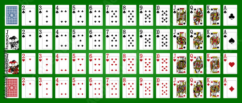 Poker set with isolated cards on green background. Poker playing cards - Full deck - Miniature playing cards for mobile applications