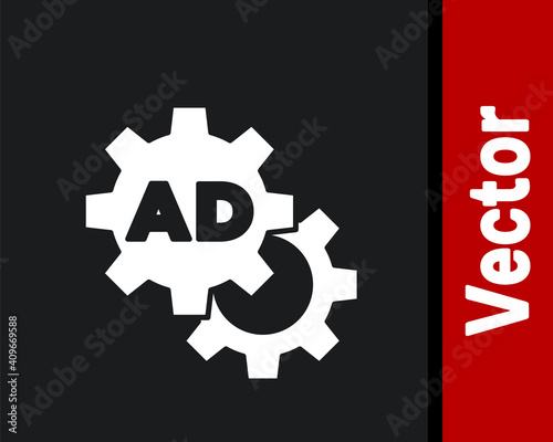 White Advertising icon isolated on black background. Concept of marketing and promotion process. Responsive ads. Social media advertising. Vector.