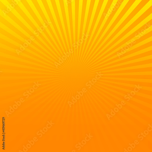 Orange vector comic pop art halftone background with yellow sunbeams  space for your text. Abstract illustration