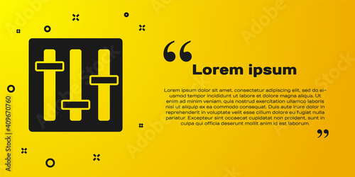 Black Sound mixer controller icon isolated on yellow background. Dj equipment slider buttons. Mixing console. Vector.
