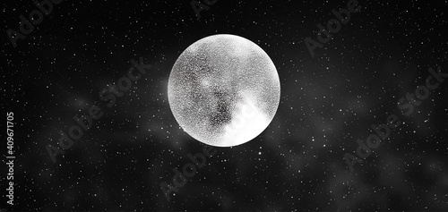 Full moon with stars isolated on dark background. Magic vector elements.