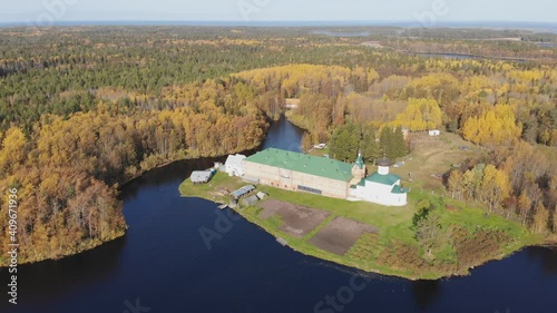 October, 2020 - Solovki. Monastery skete on the shore of the lake. Savvatievsky skete. Russia, Arkhangelsk region  photo