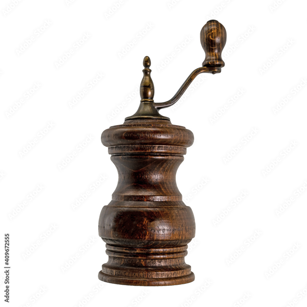 Side view of a turned rustic pepper mill Side view of a turned rustic pepper mill