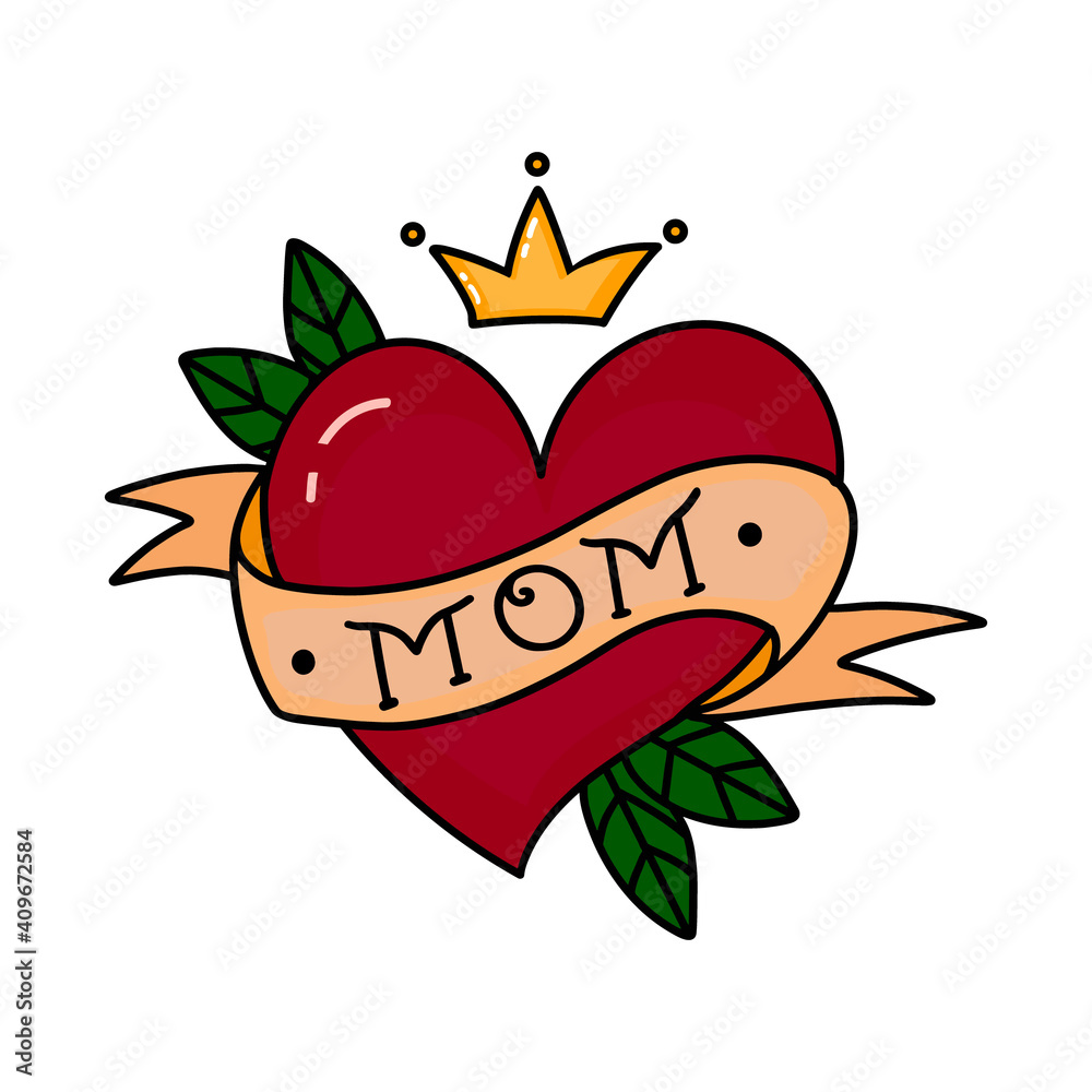 Love Mom Tattoo Font Heart Flower Stock Vector (Royalty Free) 1393418162 |  Shutterstock