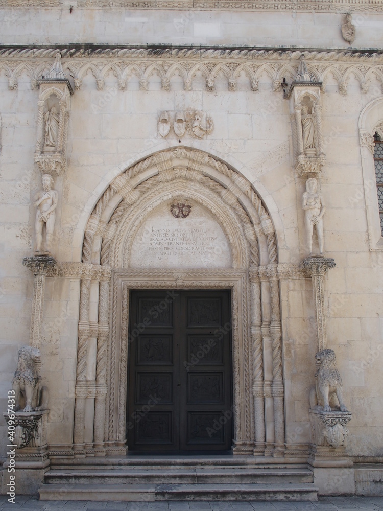 The lion portal of the Church of St. Jacob in Sibenik, Croatia, shows a representation of Adam and Eve
