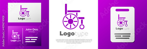 Logotype Wheelchair for disabled person icon isolated on white background. Logo design template element. Vector.