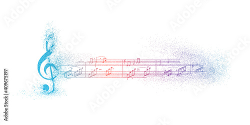 Multi Colored musical notes.Treble clef.Musical concept.Vector illustration.	