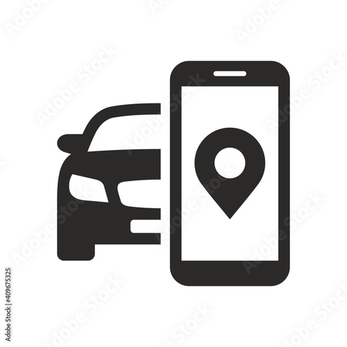 Mobile phone taxi app icon. Driver location. Taxi service. Vector icon isolated on white background.