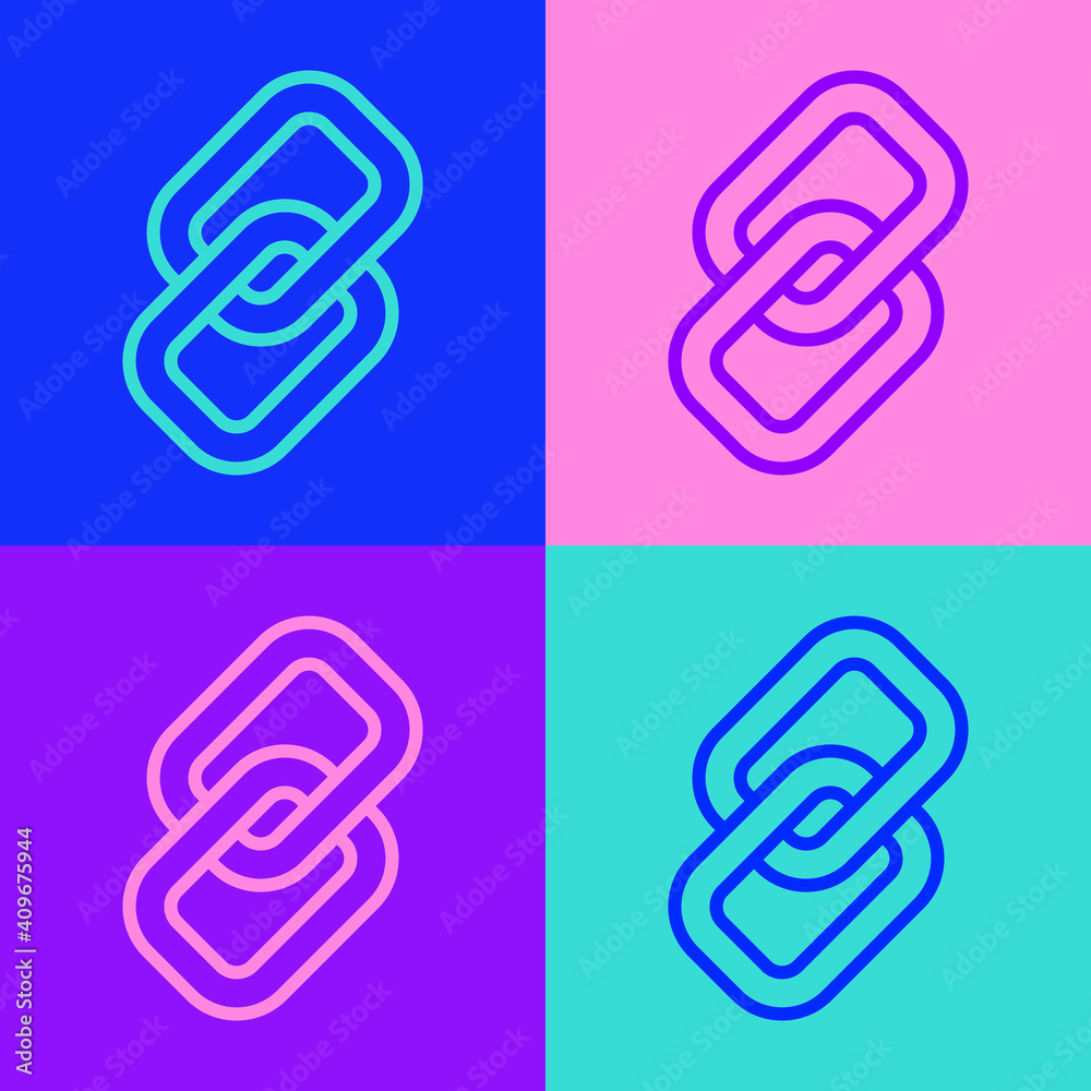 Pop art line Chain link icon isolated on color background. Link single. Hyperlink chain symbol. Vector. Pop art line Chain link icon isolated on color background. Link single. Hyperlink chain symbol. Vector.