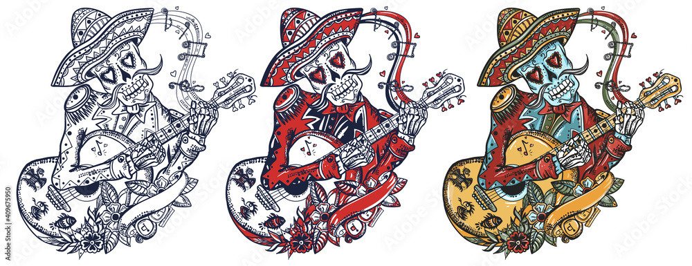 Premium Vector  Mariachi skull mexican