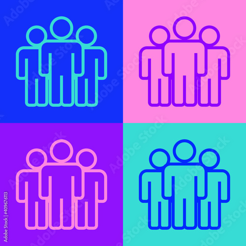 Pop art line Users group icon isolated on color background. Group of people icon. Business avatar symbol - users profile icon. Vector.