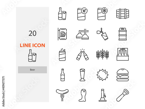 set of beer thin line icons, drinks