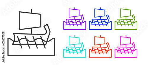Black line Ancient Greek trireme icon isolated on white background. Set icons colorful. Vector.