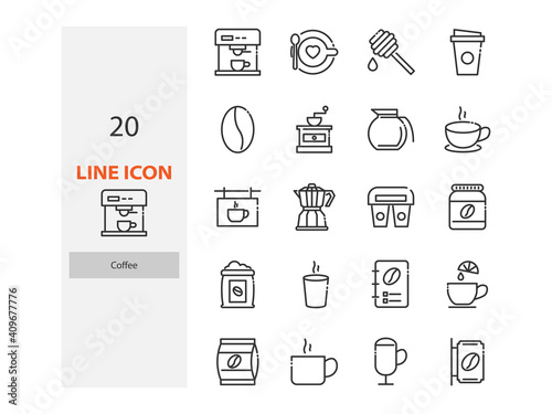 set of coffee thin line icon, drinks, cafe