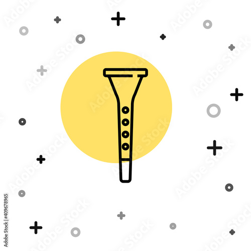 Black line Clarinet icon isolated on white background. Musical instrument. Random dynamic shapes. Vector.