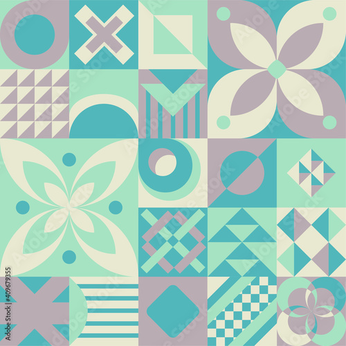 Seamless geometric pattern. An abstraction in the Bauhaus style. Modern design of packaging, brochures, wallpaper. Bright print. Patterned tiles. Vector.