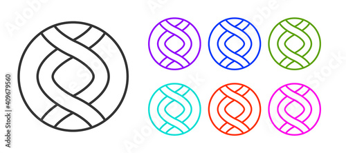 Black line DNA symbol icon isolated on white background. Genetic engineering, genetics testing, cloning, paternity testing. Set icons colorful. Vector.