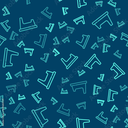 Green line Baby potty icon isolated seamless pattern on blue background. Chamber pot. Vector.