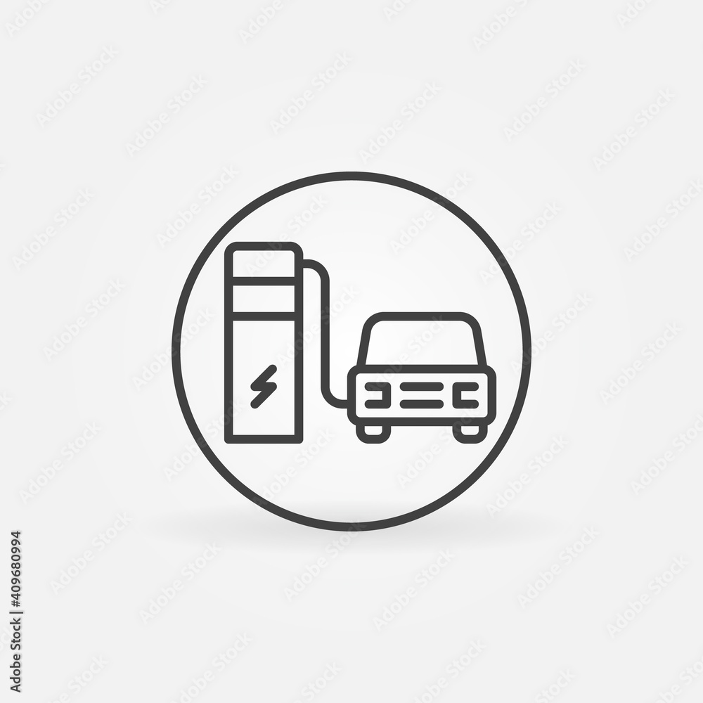 EV at Electric Car Charging Station outline vector concept round icon or design element EV at Electric Car Charging Station outline vector concept round icon or design element