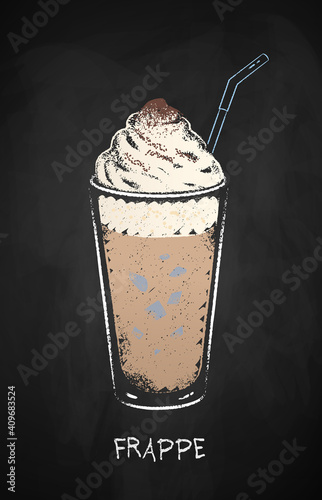 Frappe coffee cup isolated on black chalkboard