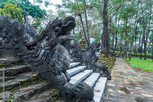 Ancient Tu Duc royal tomb and Gardens Of Tu Duc Emperor near Hue, Vietnam. A Unesco World Heritage Site