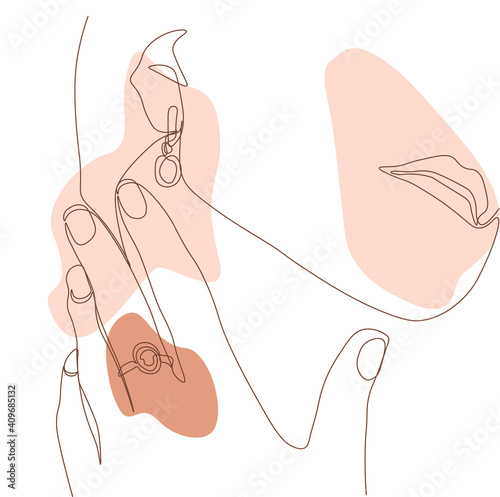 One line drawing woman portrait, minimal creative contemporary abstract trendy style. Fashion and beauty concept. Aesthetic design for print, card, logo, poster, T-shirt. Continuous line art vector