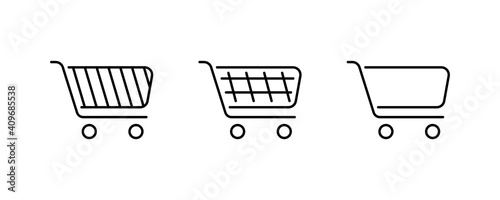 Set of 3 different shopping cart icons. Collection of web icons from various shopping cart icons in various shapes for online store. Add to cart website symbols, user interface pictograms. Art line.