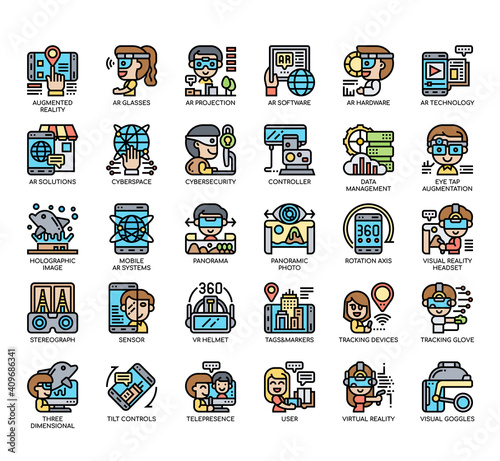 Set of Augmented reality technology thin line and pixel perfect icons for any web and app project.