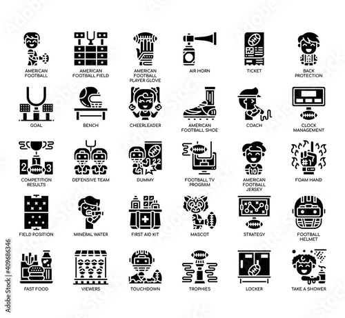 Set of American football Element thin line and pixel perfect icons for any web and app project.