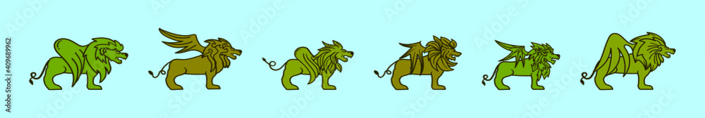 Obraz premium set of winged lion cartoon icon design template with various models. vector illustration isolated on blue background