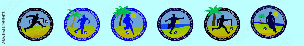 set of beach soccer logo cartoon icon design template with various models. vector illustration isolated on blue background