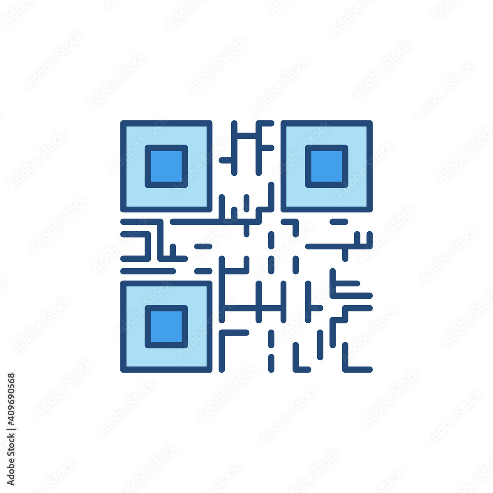 Vector QR Code vector concept line blue icon or sign Vector QR Code vector concept line blue icon or sign