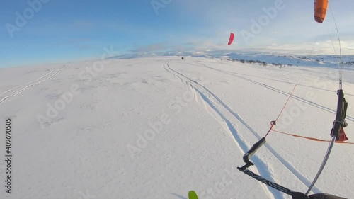 Snowkiting in Norway. Kiting at Storwartz, Røros photo
