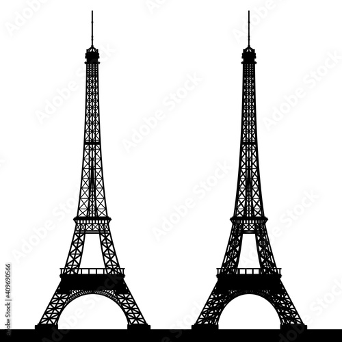 Black silhouette of the Eiffel Tower on a white background. Vector illustration.